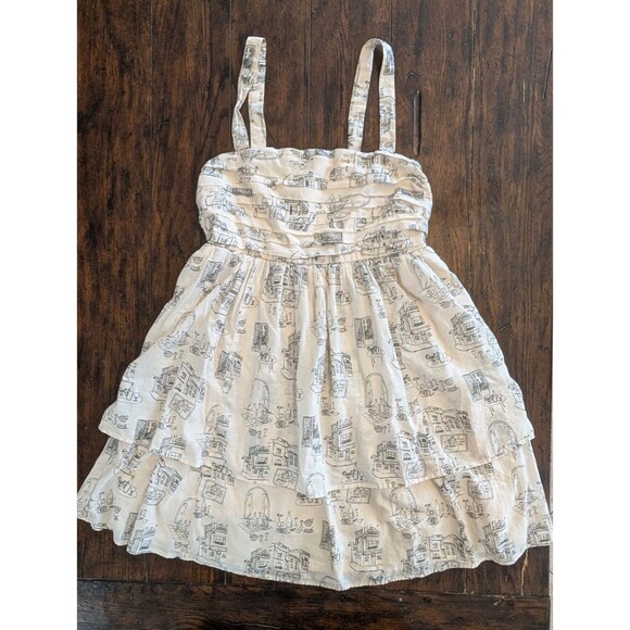 Abercrombie & Fitch Dress Large Midi Ivory W Black Italian Print Cotton - Picture 1 of 14